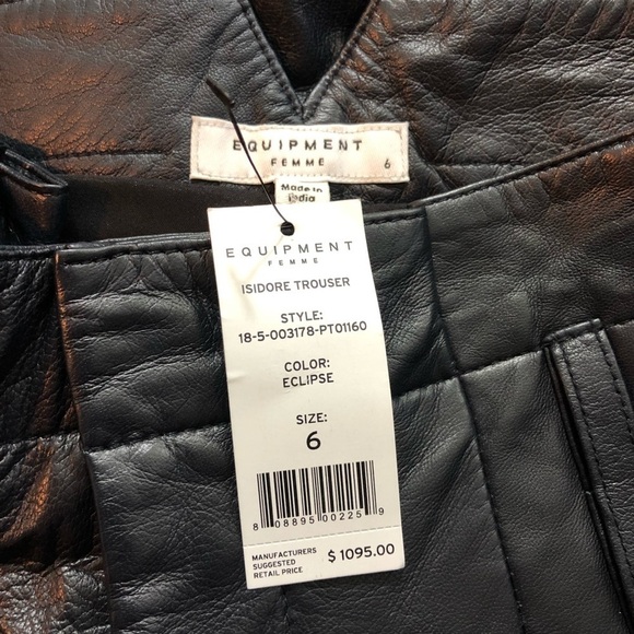 Equipment Isidore Leather Navy Paperbag Pants 6 - Picture 8 of 13